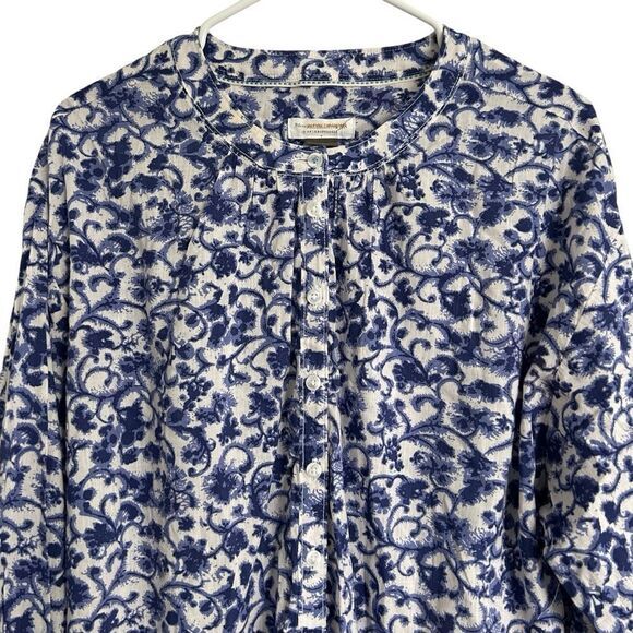 Pilcro by Anthropologie floral band collar blouse size small white/Blue - Picture 3 of 9